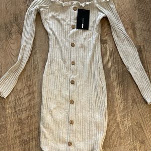 Cream off the shoulder fashion nova mini dress